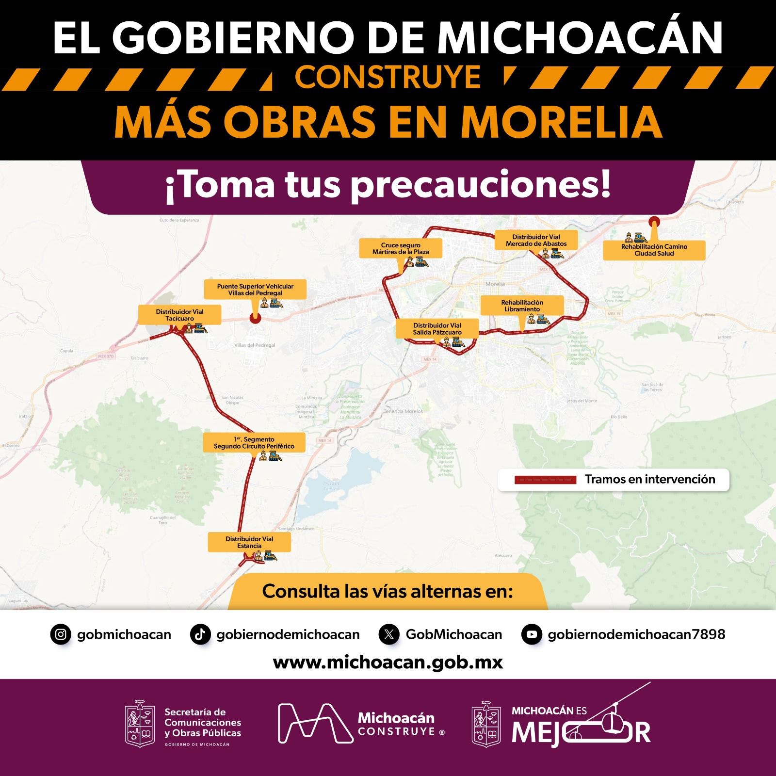 Gobierno de Michoacán invierte 2 mil 563 mdp en construcción de nuevas vialidades en Morelia: Bedolla